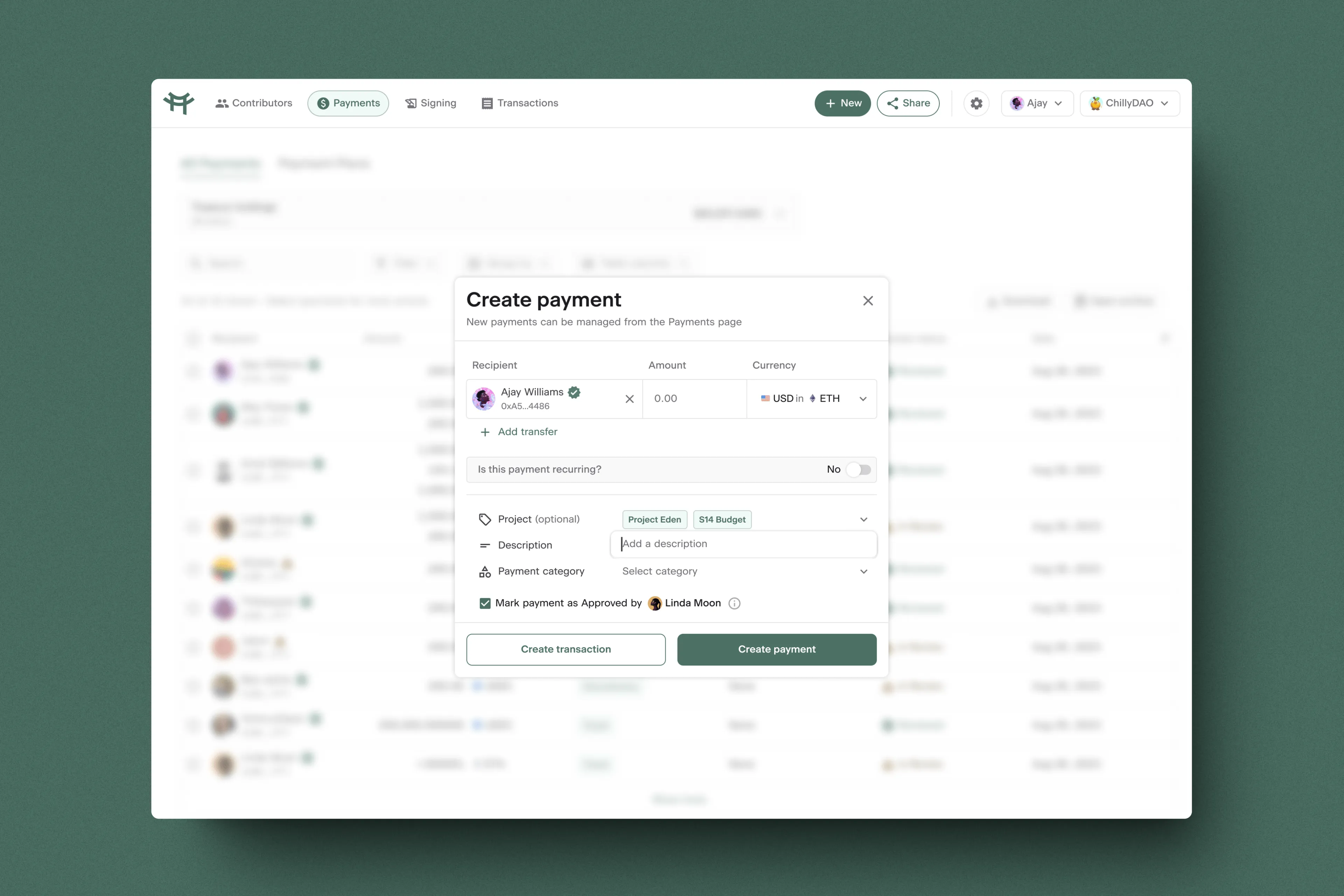 Create payments flow