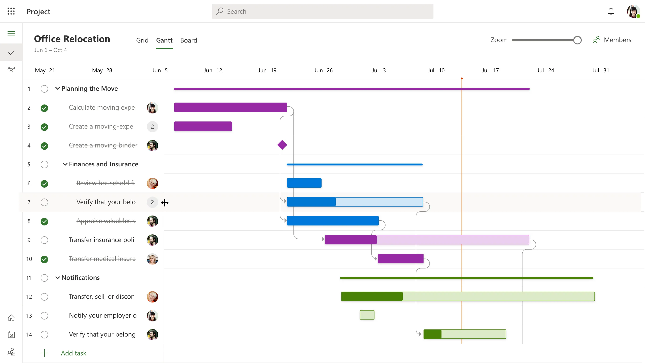 Project Gantt chart view