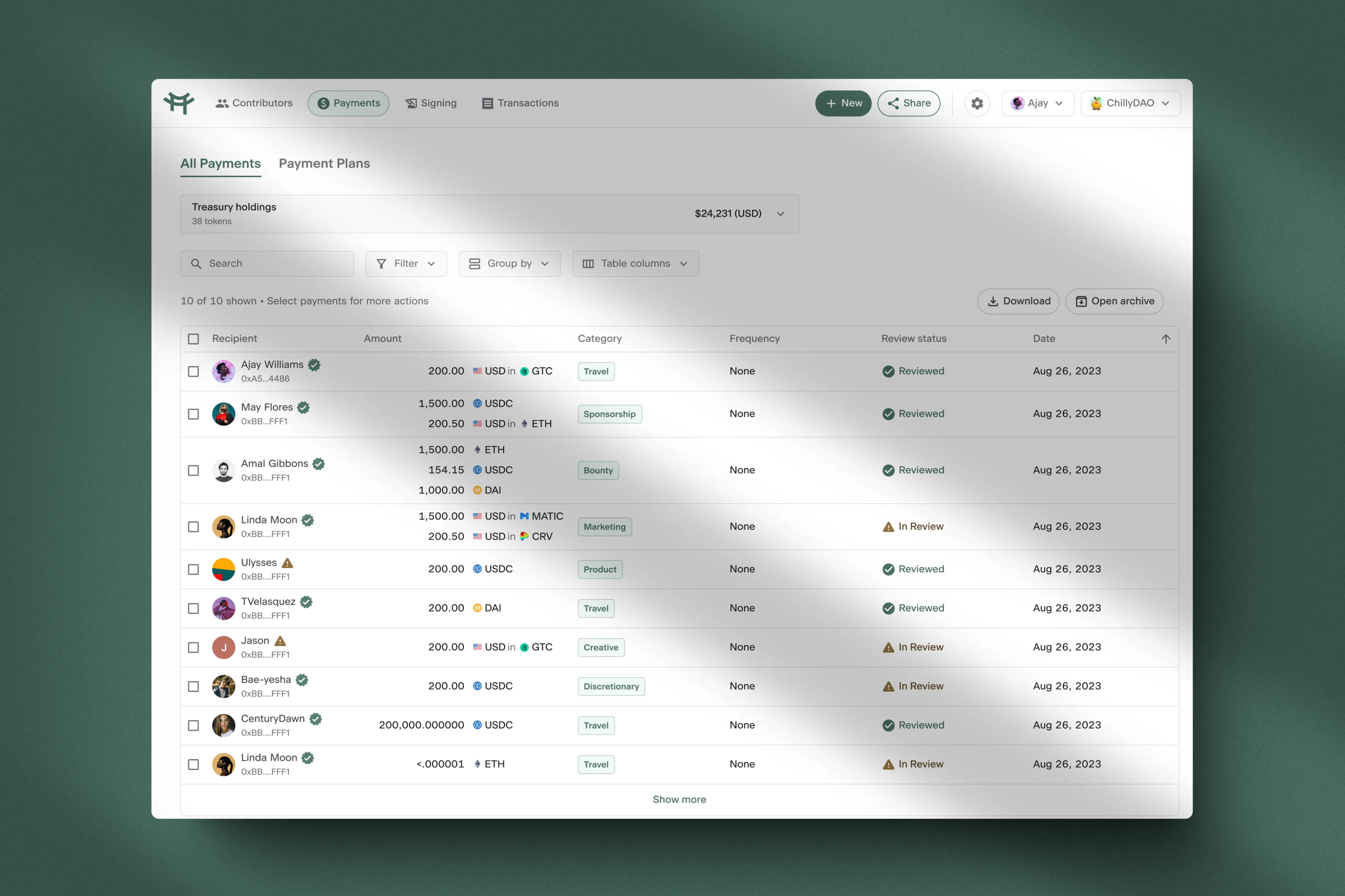 Utopia Labs payments dashboard