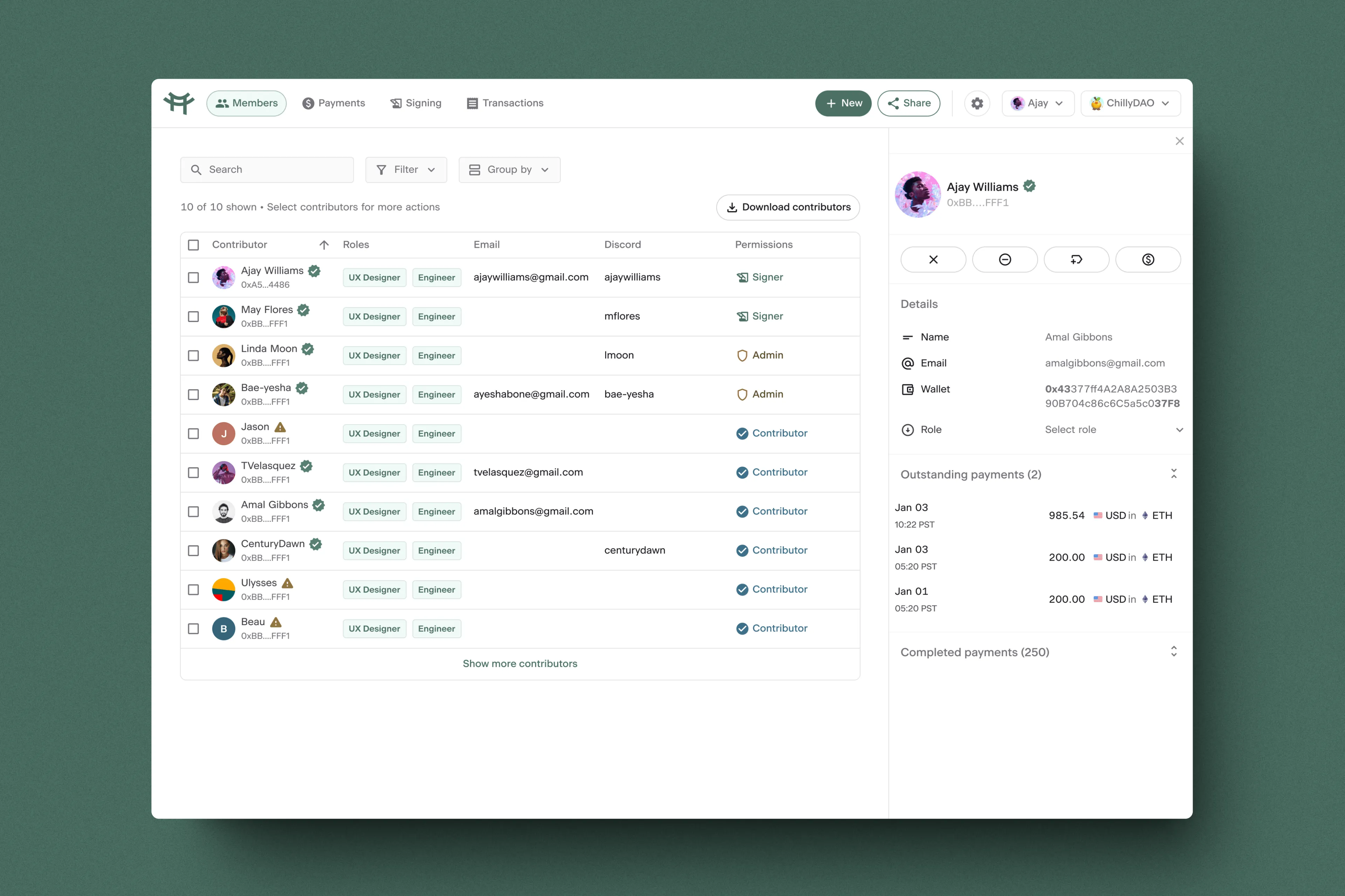 Members page