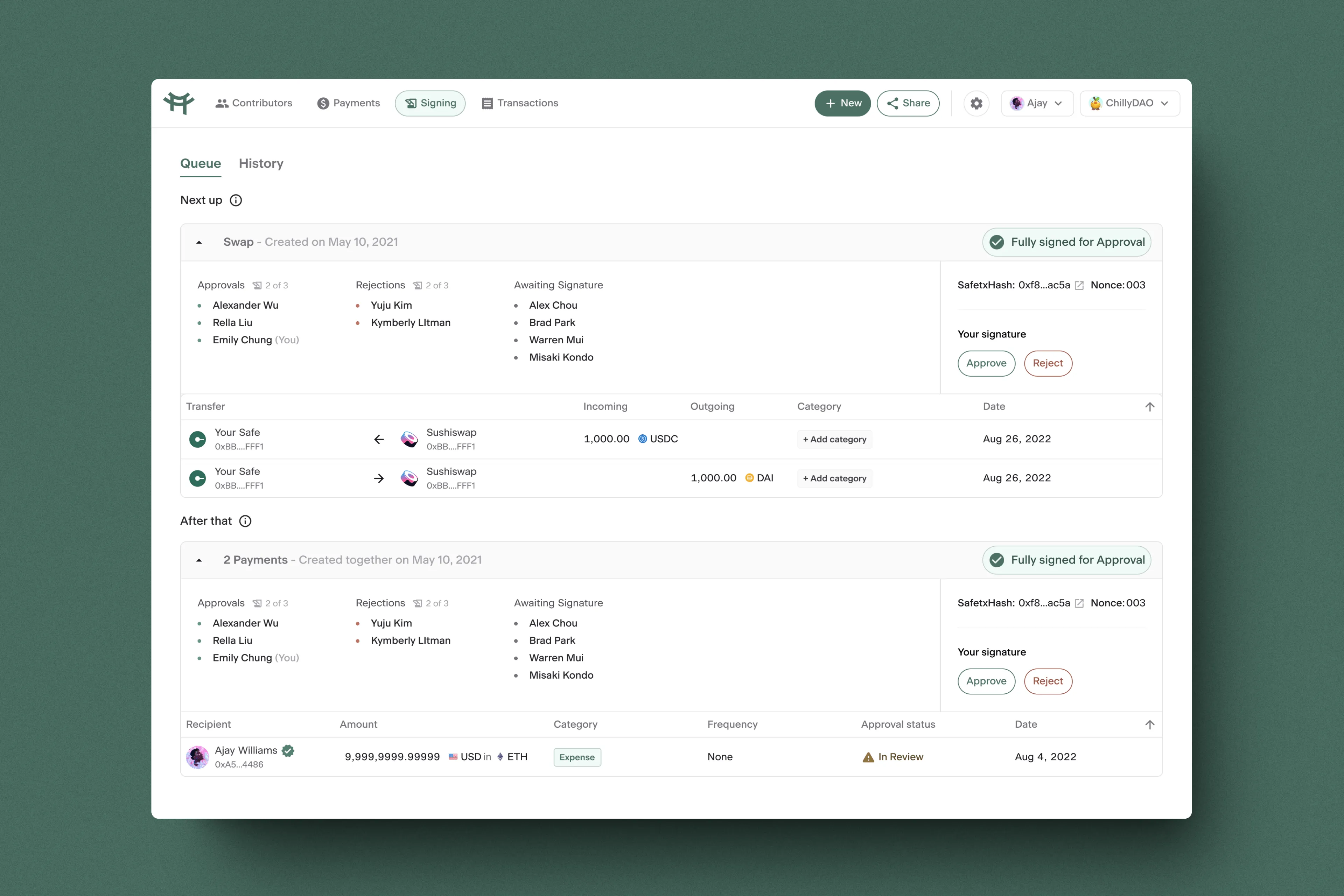 Transaction signing flow